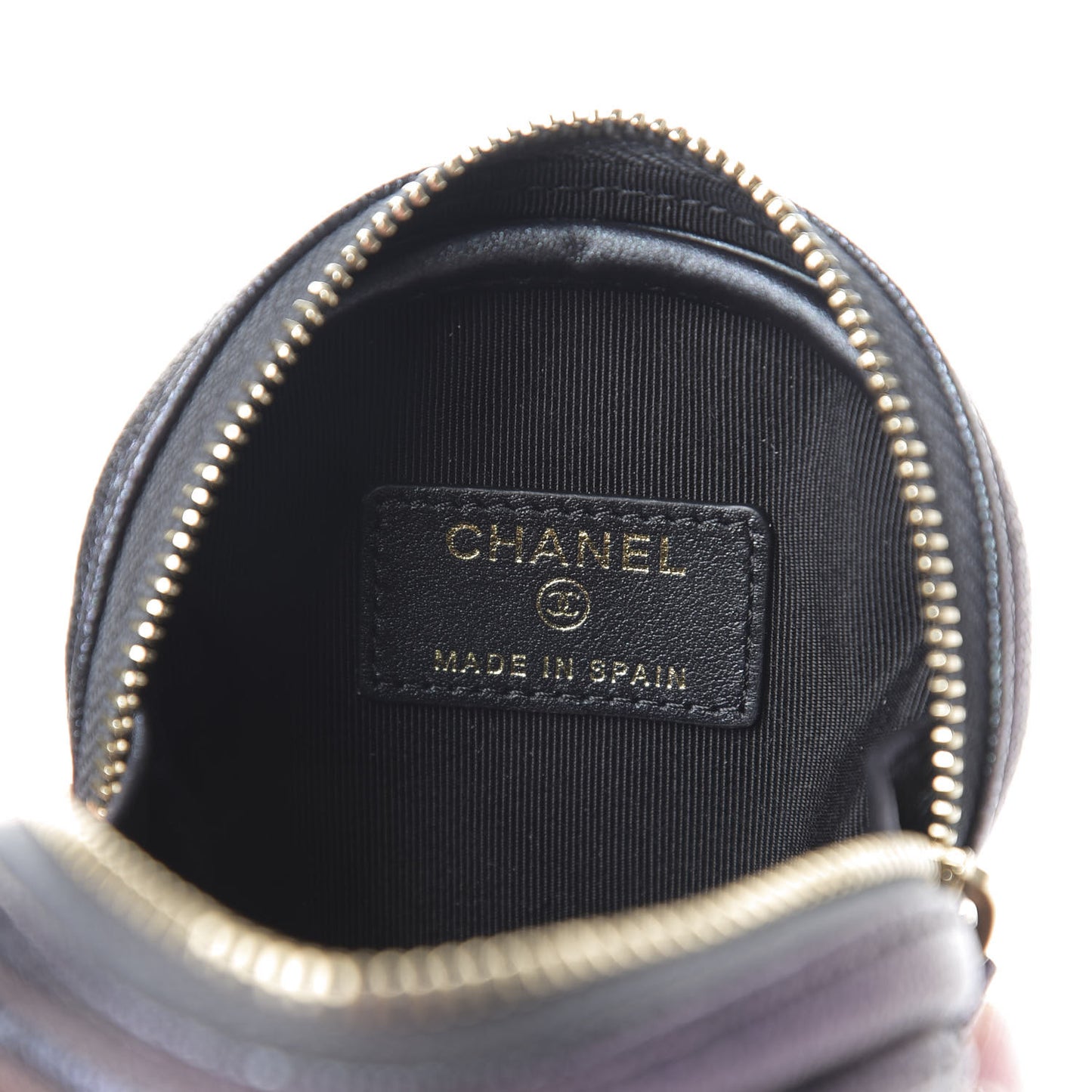 Iridescent Caviar Quilted Zip Around Classic Coin Purse Black
