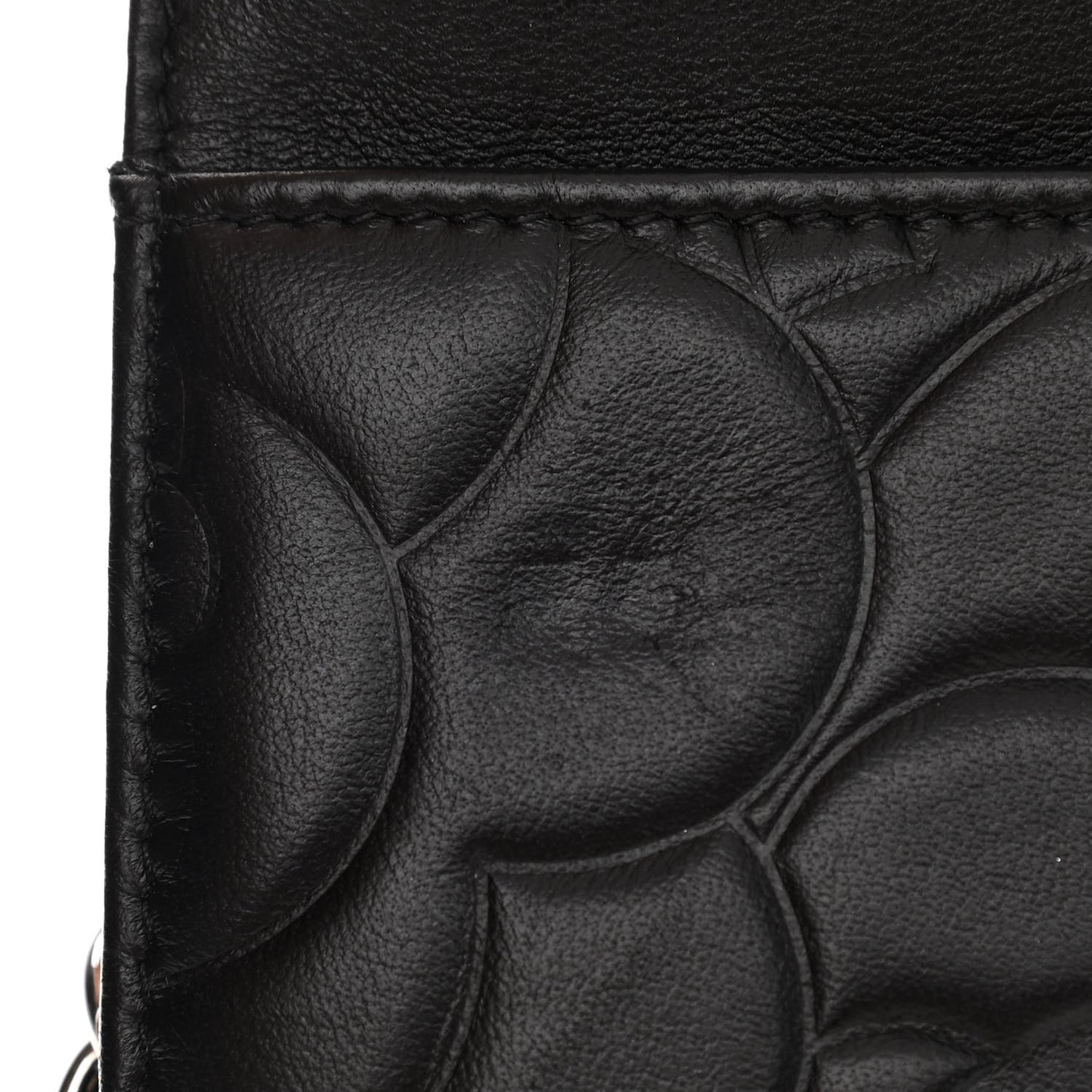 Lambskin Camellia Embossed Wallet on Chain WOC Black