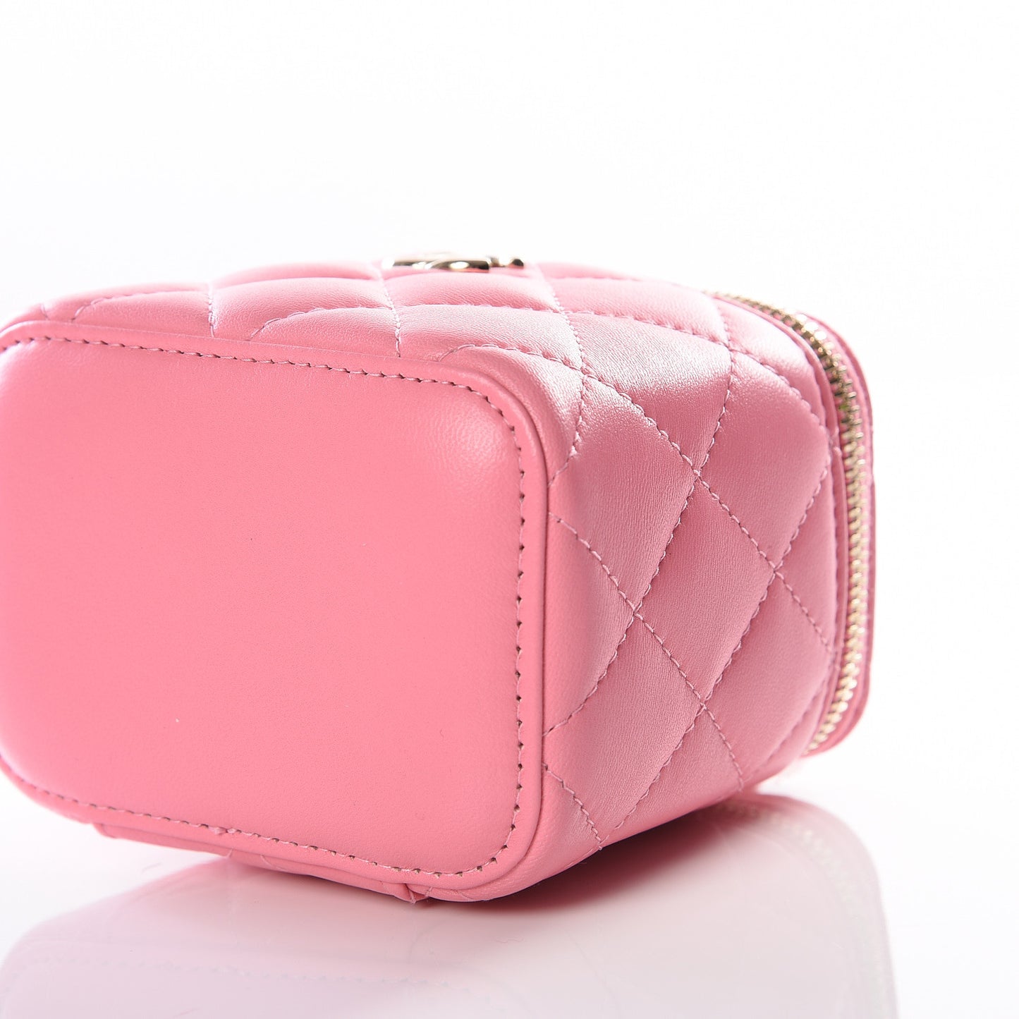 Lambskin Quilted Trendy Mini Vanity Case With Chain Pale Pink