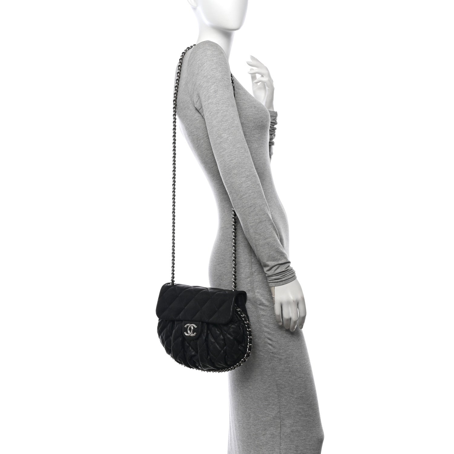 Chanel Washed Lambskin Quilted Medium Chain Around Flap  Black 2 of 10