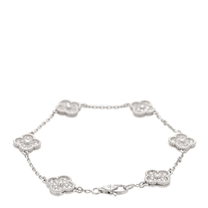 Van Cleef & Arpels 18K White Gold Diamond 6 Motifs Sweet Alhambra Bracelet 2 of 7