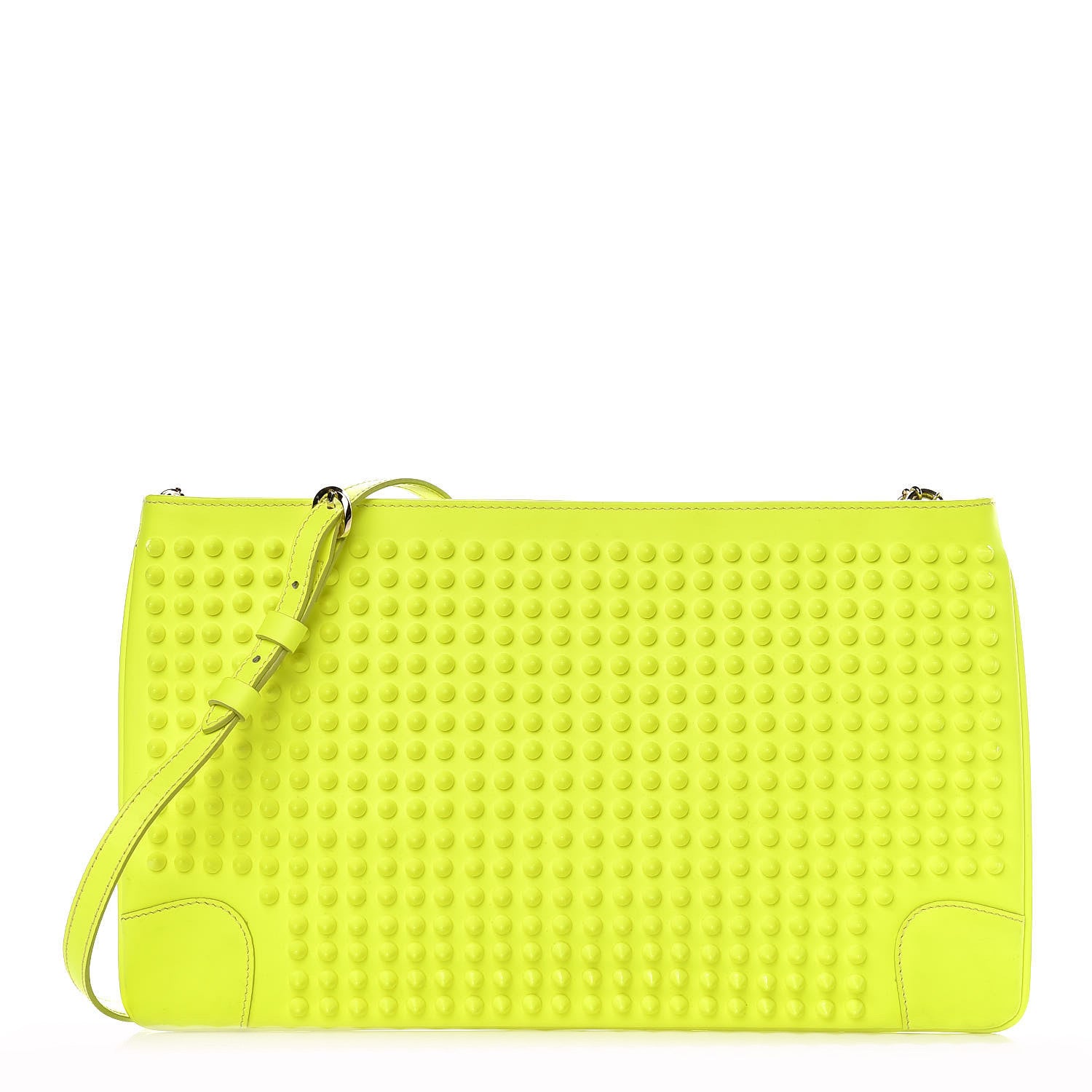 Christian Louboutin Calfskin Studded Loubiposh Chain Clutch Fluo Yellow 1 of 8