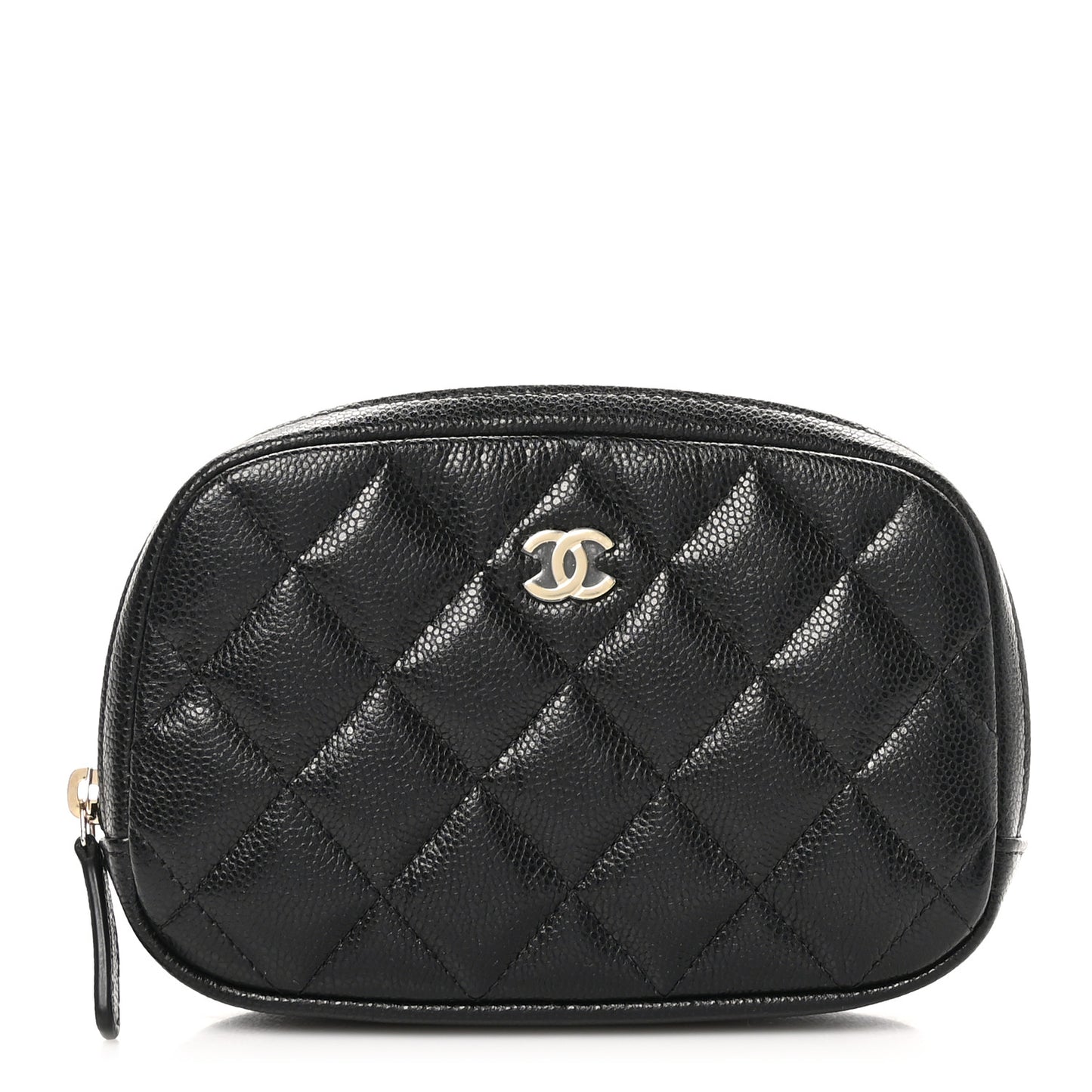 Caviar Quilted Small Curvy Pouch Cosmetic Case Black