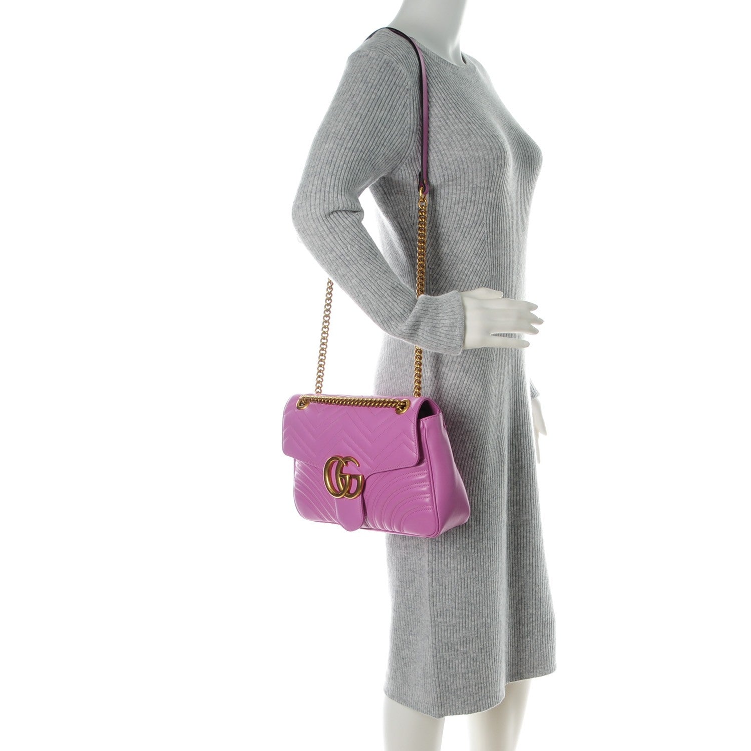 Gucci Calfskin Matelasse Medium GG Marmont Shoulder Bag Candy Mousse 2 of 7