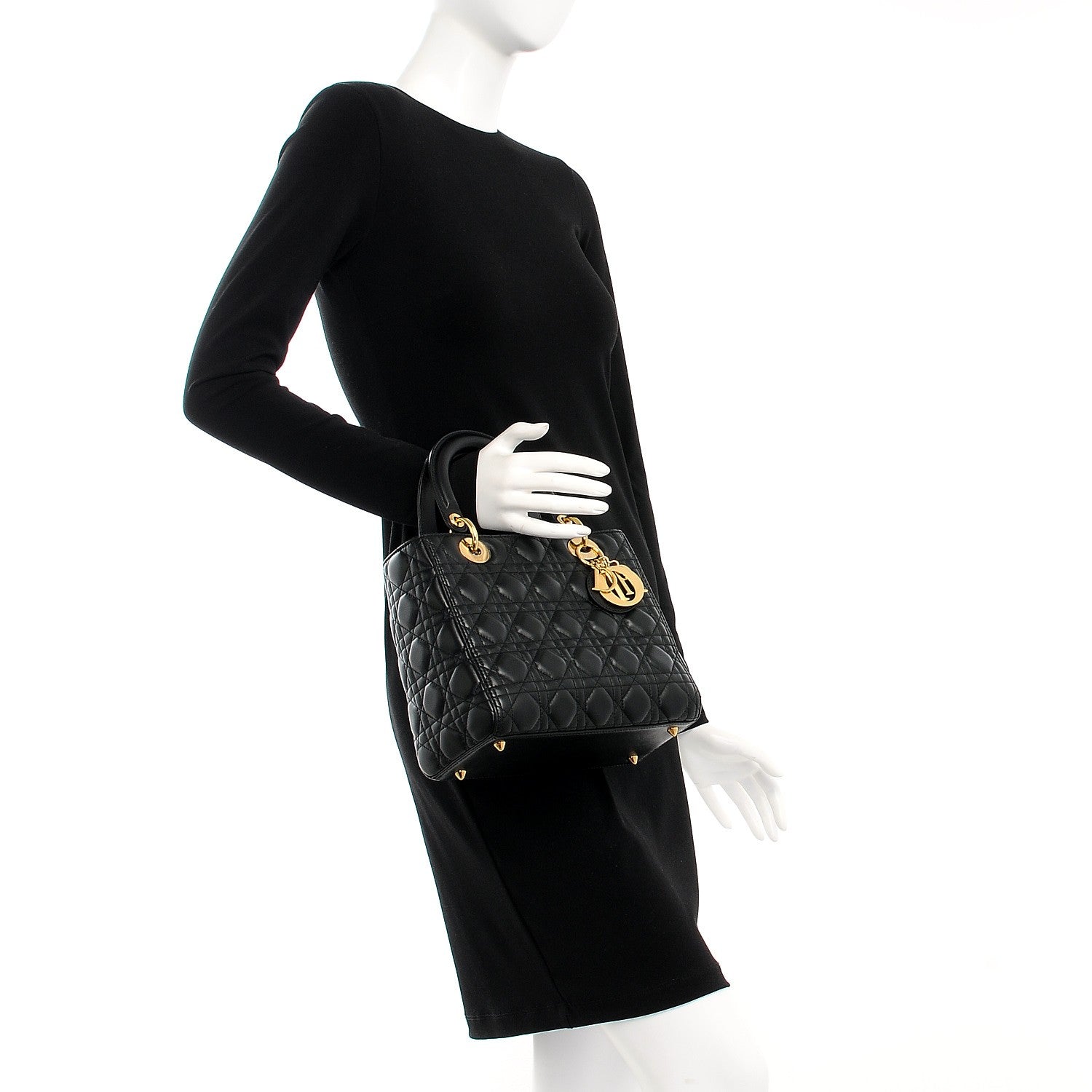 Christian Dior Lambskin Cannage Medium Lady Dior Black 3 of 8