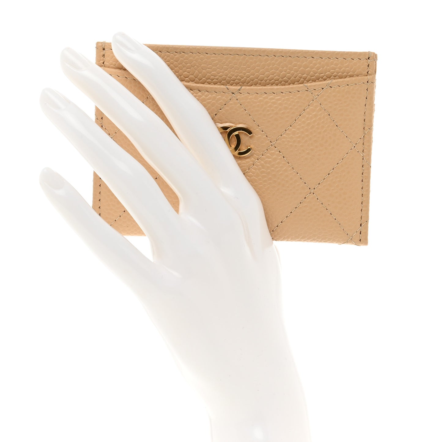 Caviar Quilted Card Holder Beige