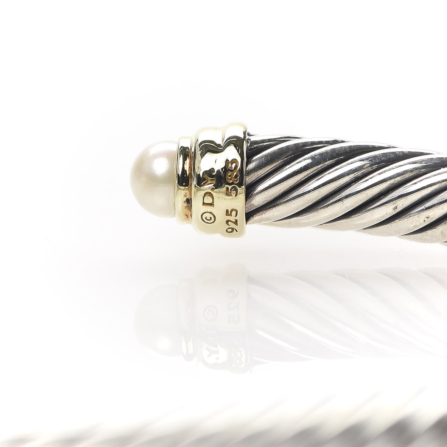 David Yurman Sterling Silver 14K Yellow Gold Pearl 5mm Cable Classics Petite Color Bracelet 4 of 4