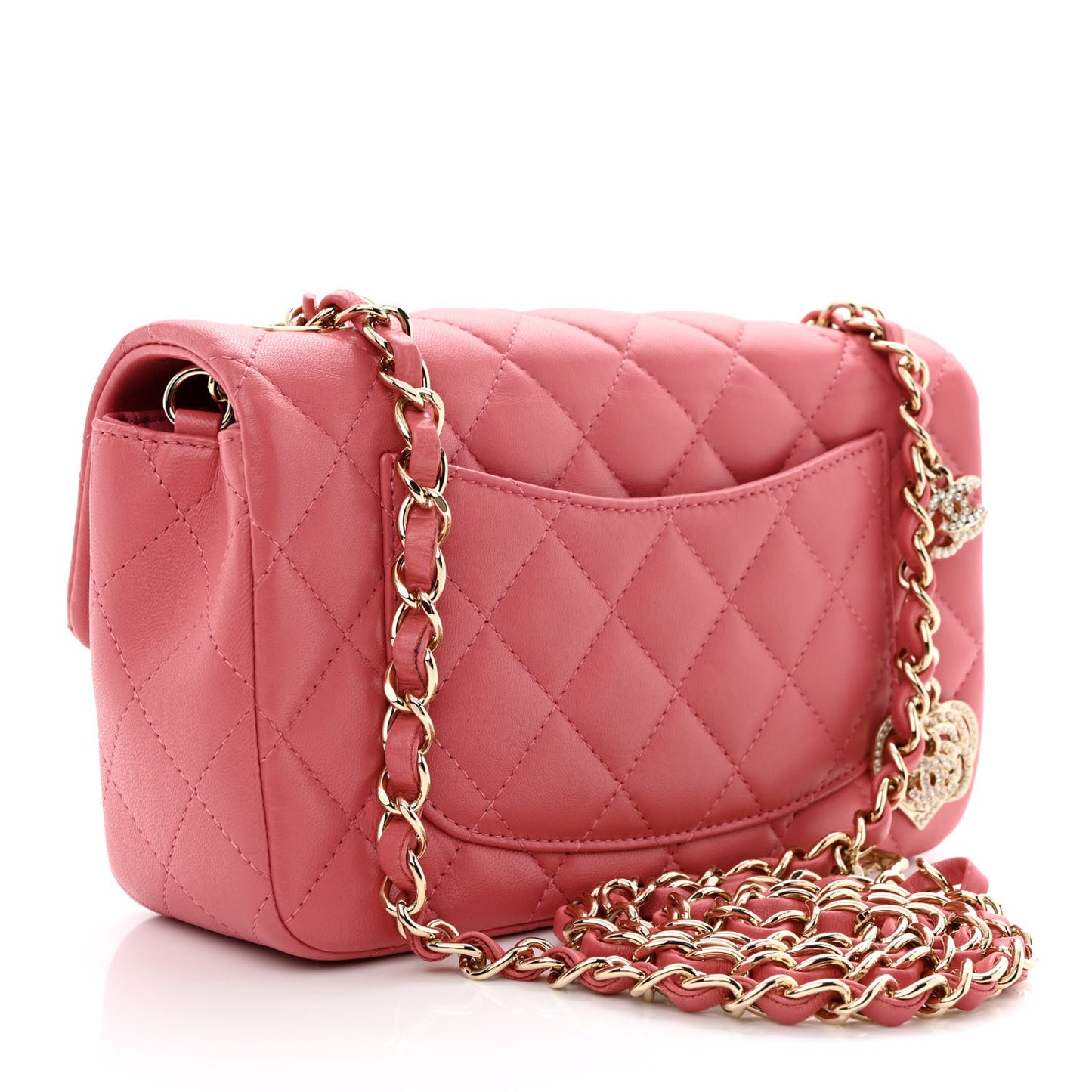 Lambskin Quilted Valentine Charms Mini Rectangular Flap Pink