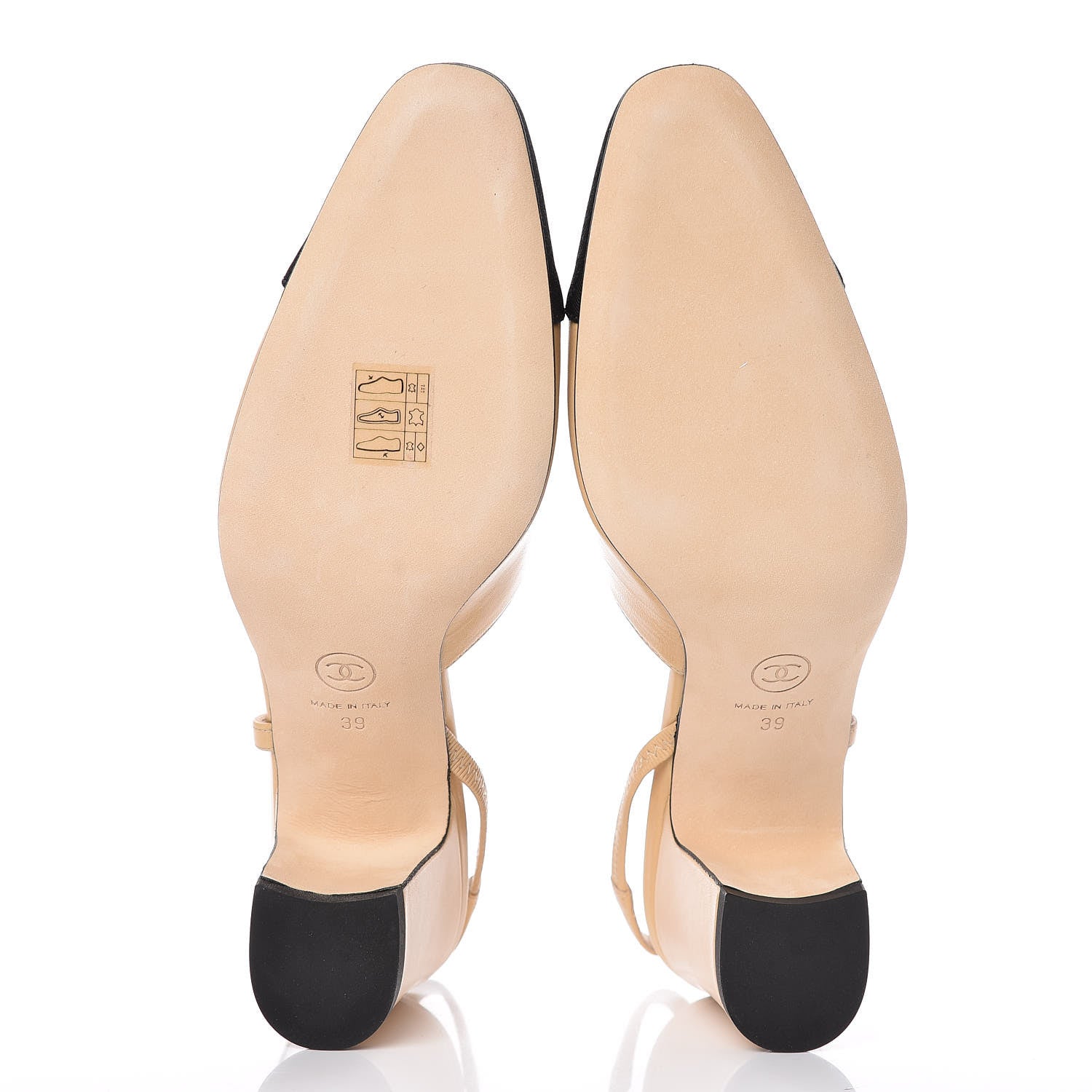 Chanel Goatskin Grosgrain Cap Toe CC Slingback Pumps 39 Beige Black 5 of 10