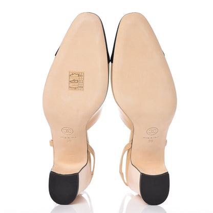 Chanel Goatskin Grosgrain Cap Toe CC Slingback Pumps 39 Beige Black 5 of 10