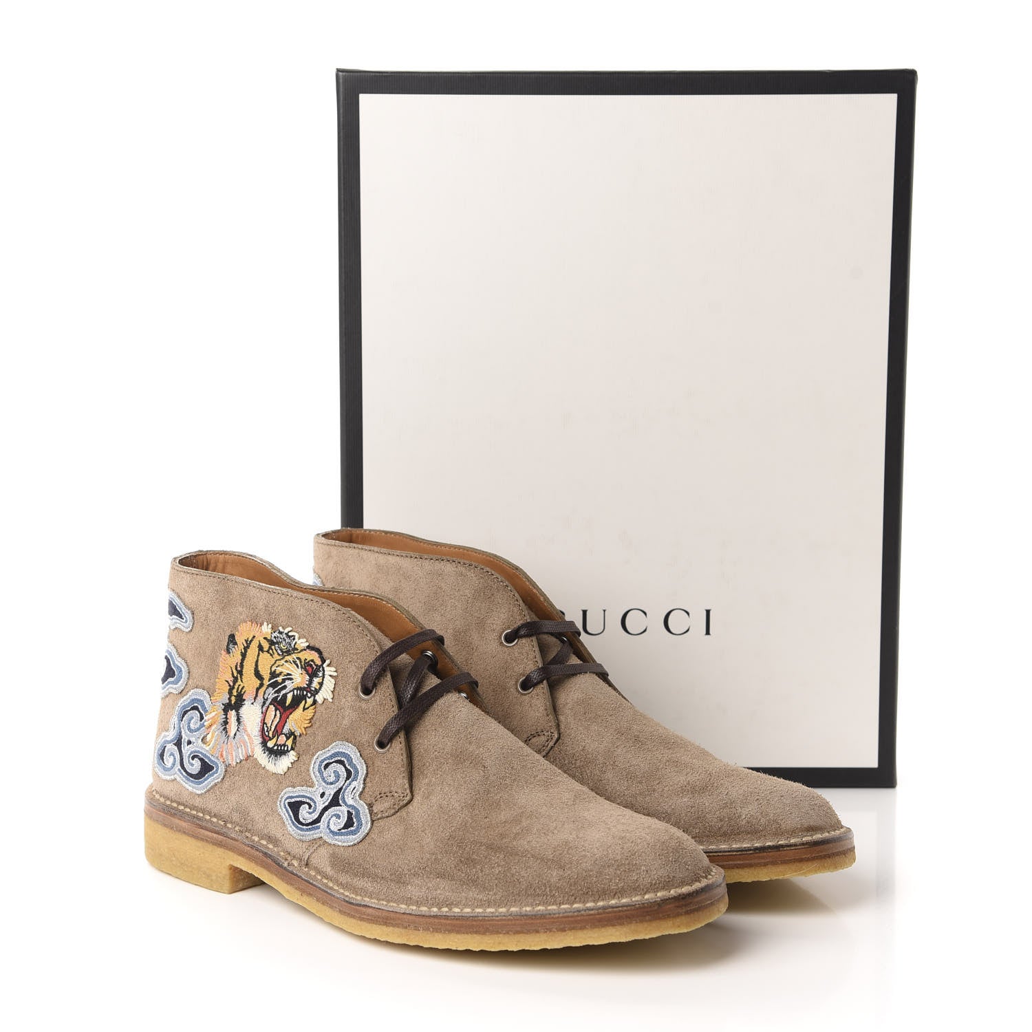 Gucci Suede Tiger Graphic Mens Chukka Ankle Boots 10 Slate 10 of 10