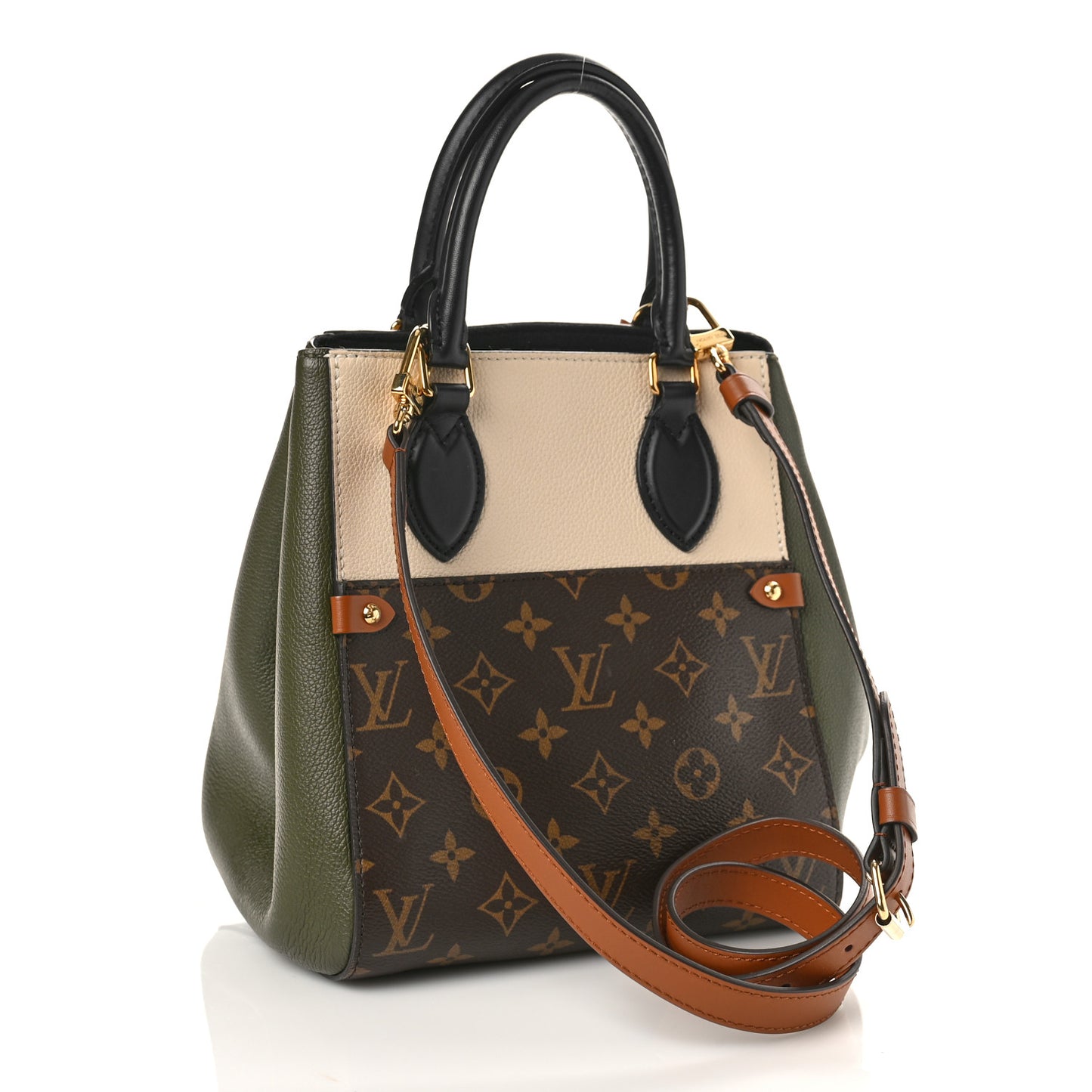 Calfskin Monogram Fold Tote PM Cream Khaki Black