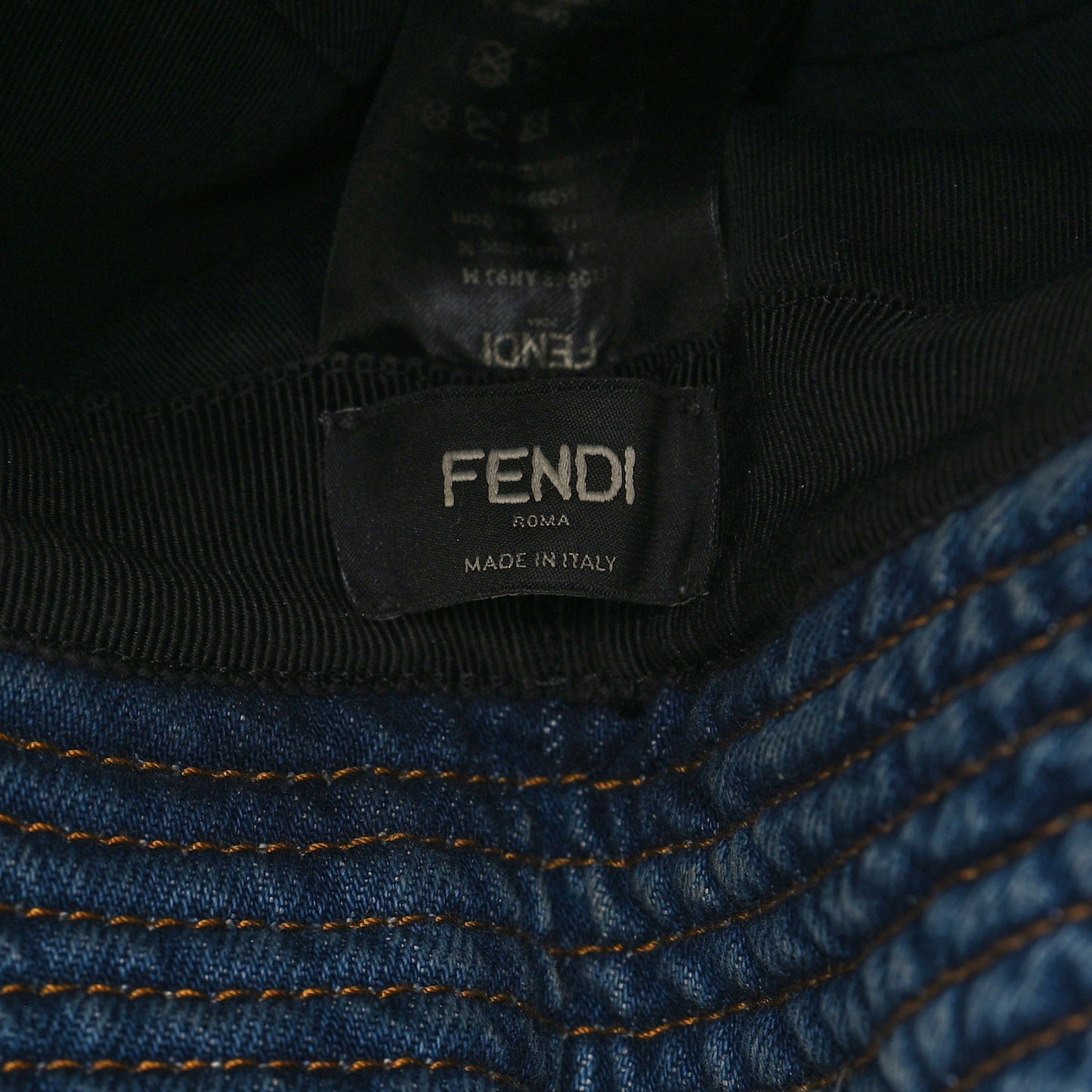 Denim Frayed Logo Embroidered Bucket Hat M Blue
