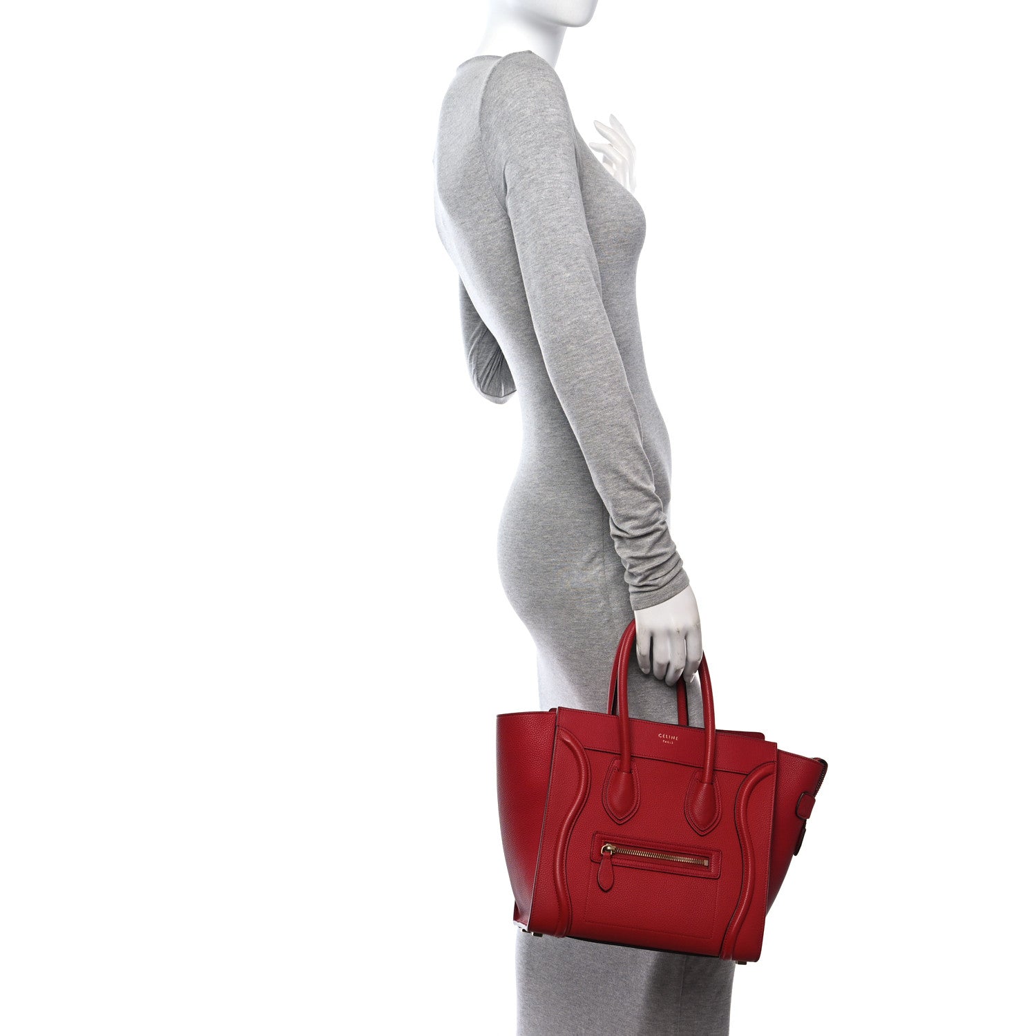 Celine Drummed Calfskin Micro Luggage Red 2 of 9