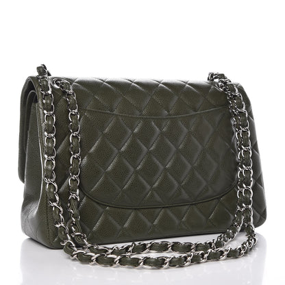 Chanel Caviar Quilted Jumbo Double Flap Dark Green 4 of 10
