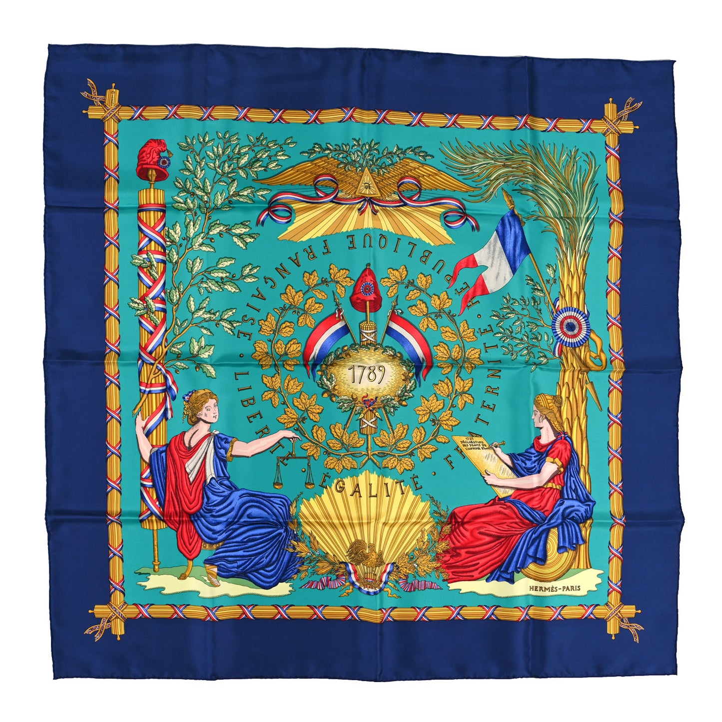 Silk Republique Francaise Liberte Egalite Fraternite 1789 Scarf 90