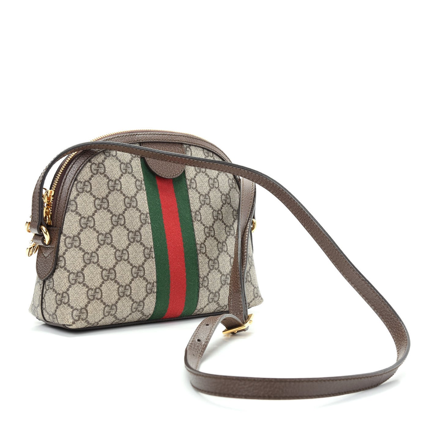 GG Supreme Monogram Textured Dollar Calfskin Web Small Ophidia Dome Shoulder Bag Beige Ebony New Acero