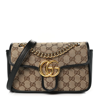 Gucci Monogram Matelasse Diagonal Mini GG Marmont Shoulder Bag Beige Black 1 of 11