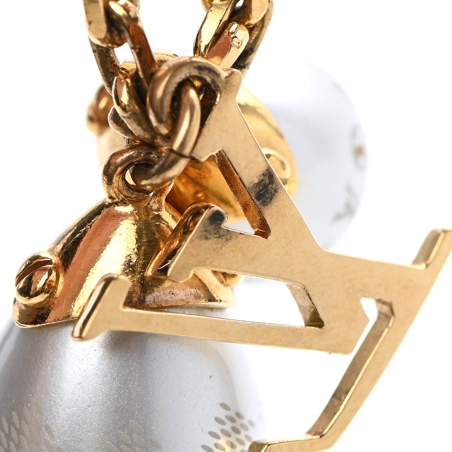 Damier Monogram Pearl Pendant Necklace Gold