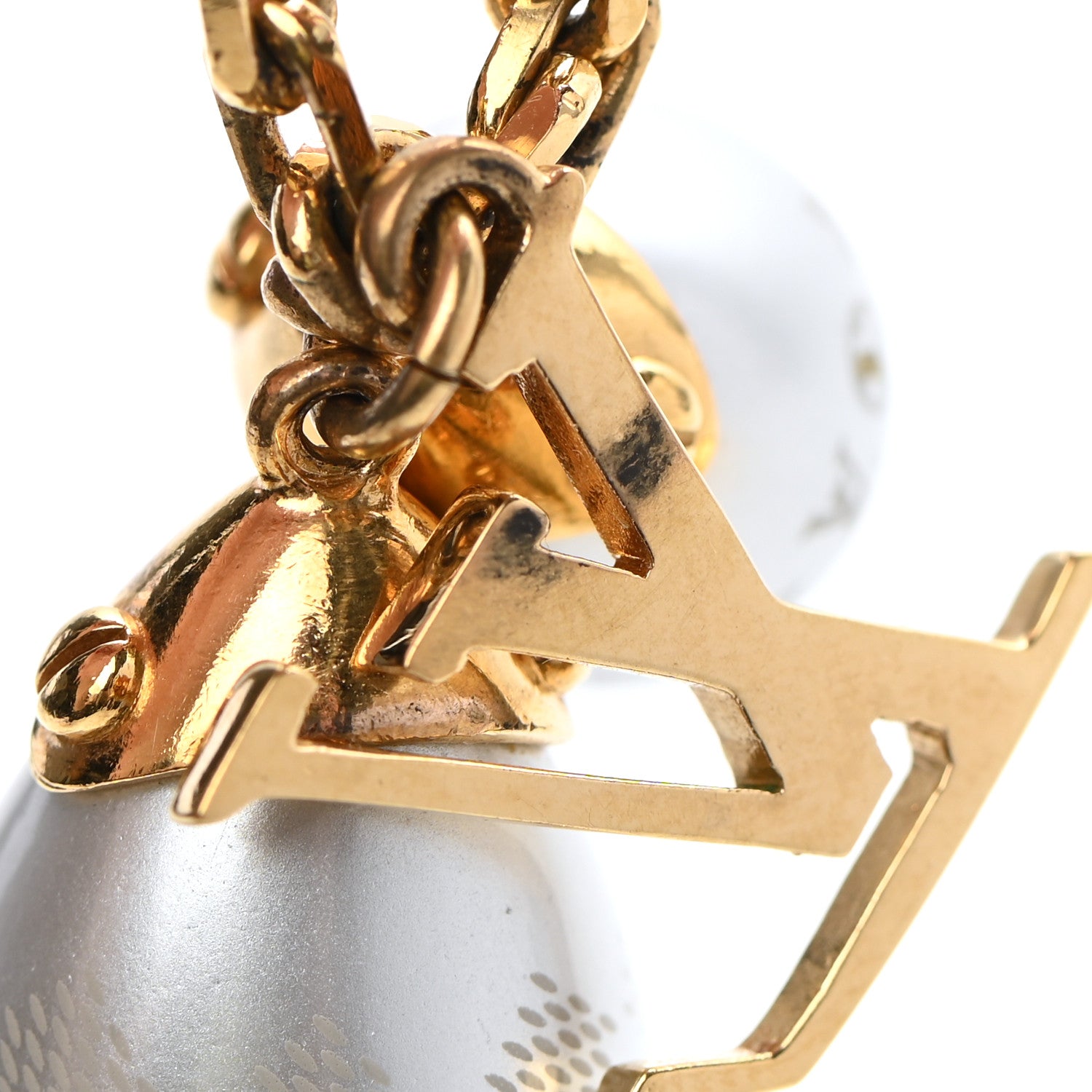 Louis Vuitton Damier Monogram Pearl Pendant Necklace Gold 6 of 6
