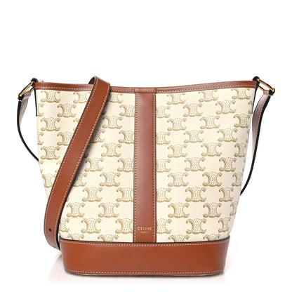Celine Triomphe Canvas Calfskin Small Bucket Bag White 1 of 10