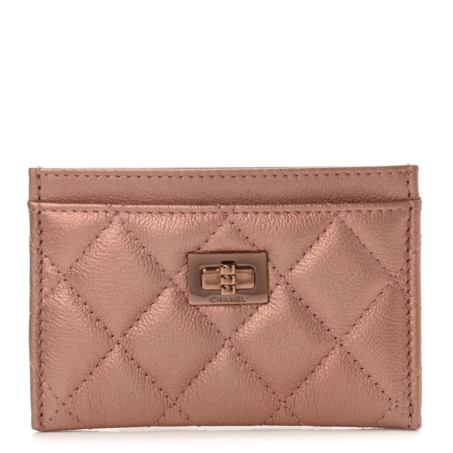 Chanel Metallic Caviar Quilted Reissue Card Holder Rose Gold 1 of 8