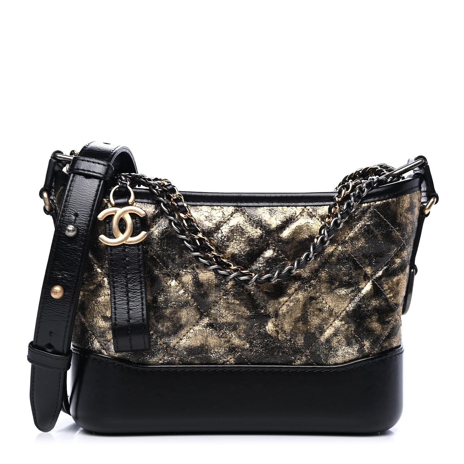 Chanel Metallic Crumpled Goatskin Quilted Small Gabrielle Hobo Black Gold 1 of 4