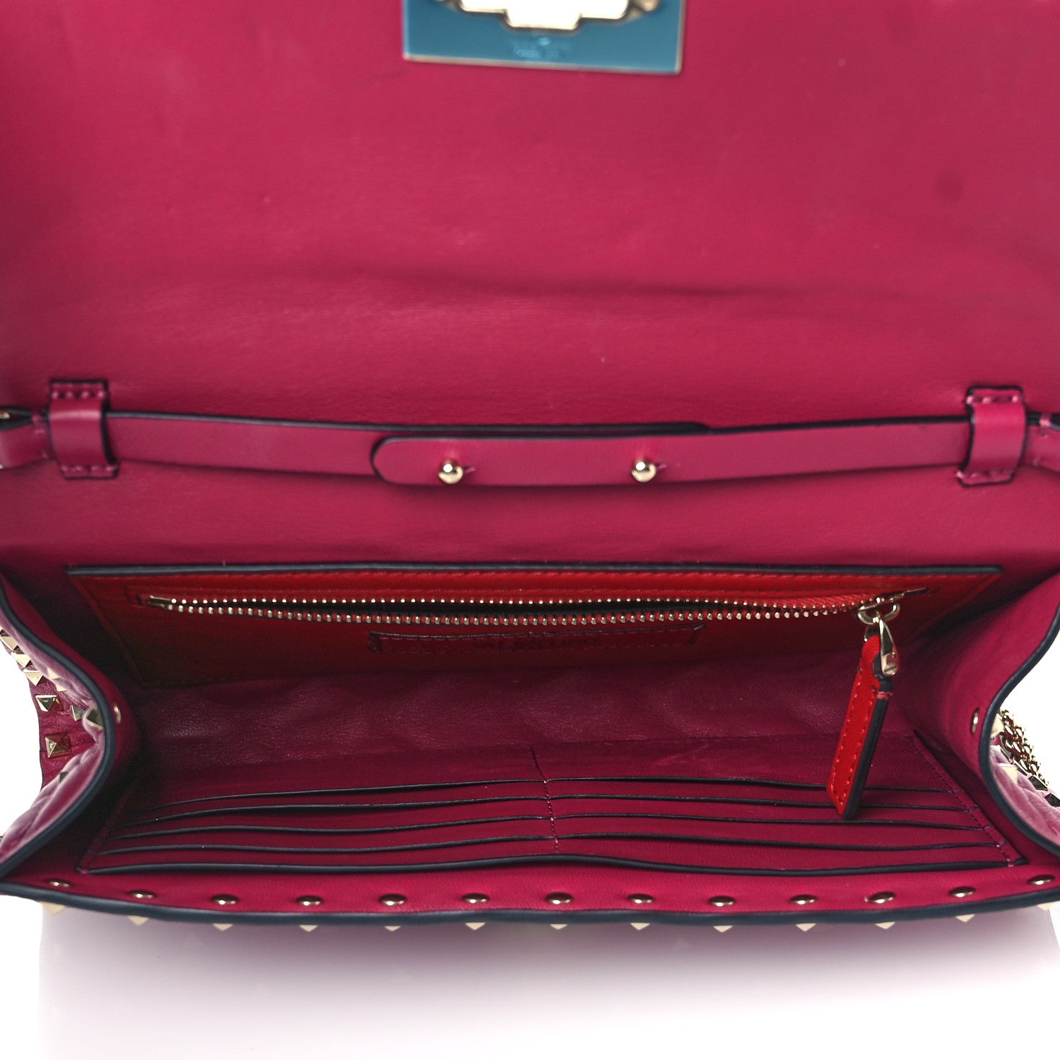 Valentino Garavani Nappa Rockstud Spike Wallet on Chain Disco Pink 5 of 9