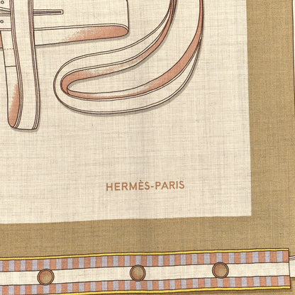 Hermes Cashmere Silk Lettres Equestre Scarf 140 Naturel Beige Rose 2 of 3
