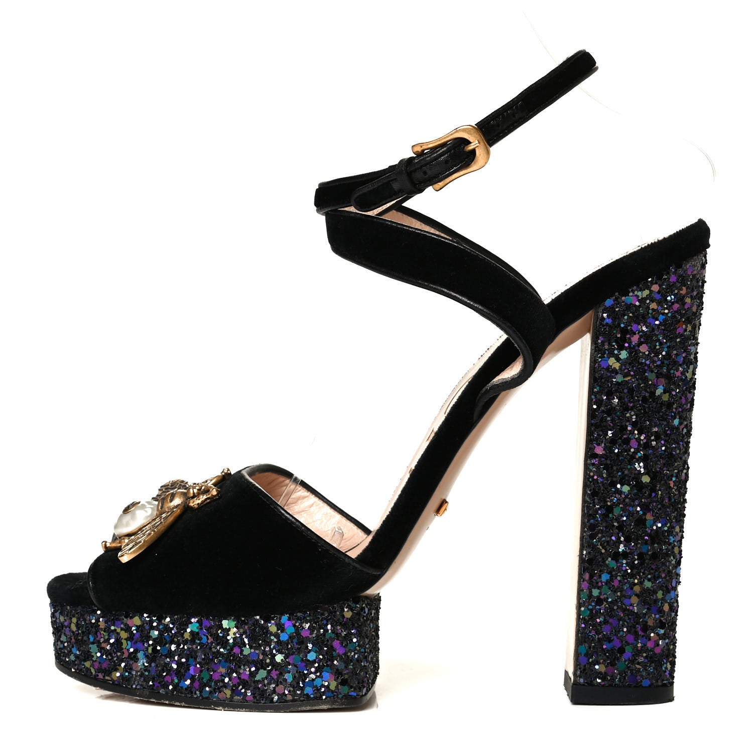 Gucci Glitter Soko Bee Platform High Heel Sandals 39 Notte Oro Multicolor 1 of 8