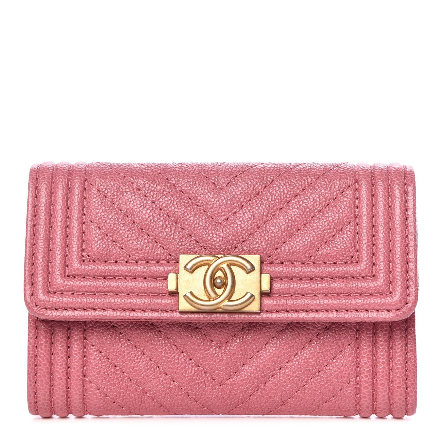 Caviar Chevron Quilted Boy Card Holder Wallet Dark Pink