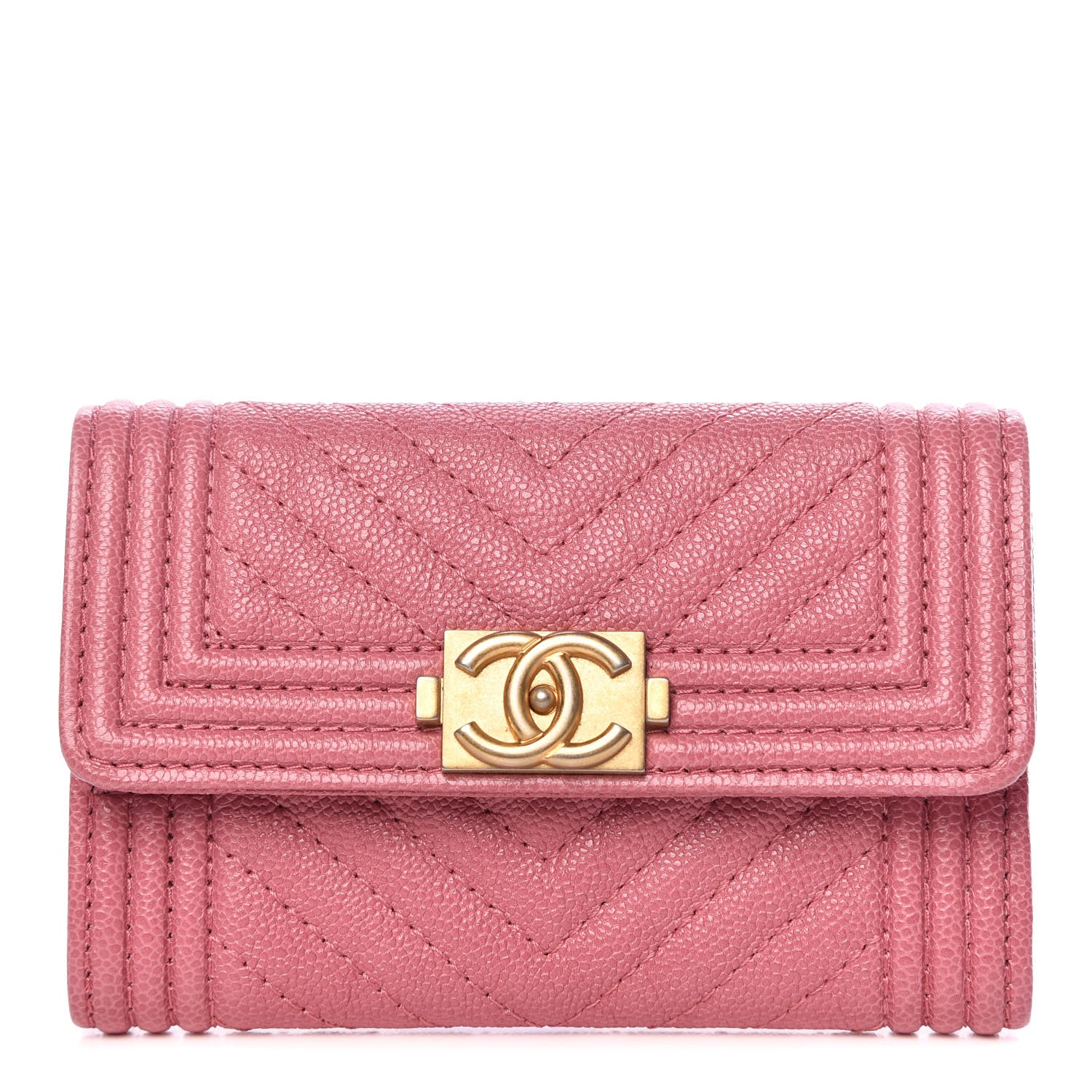 Chanel Caviar Chevron Quilted Boy Card Holder Wallet Dark Pink 1 of 9