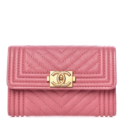 Chanel Caviar Chevron Quilted Boy Card Holder Wallet Dark Pink 1 of 9
