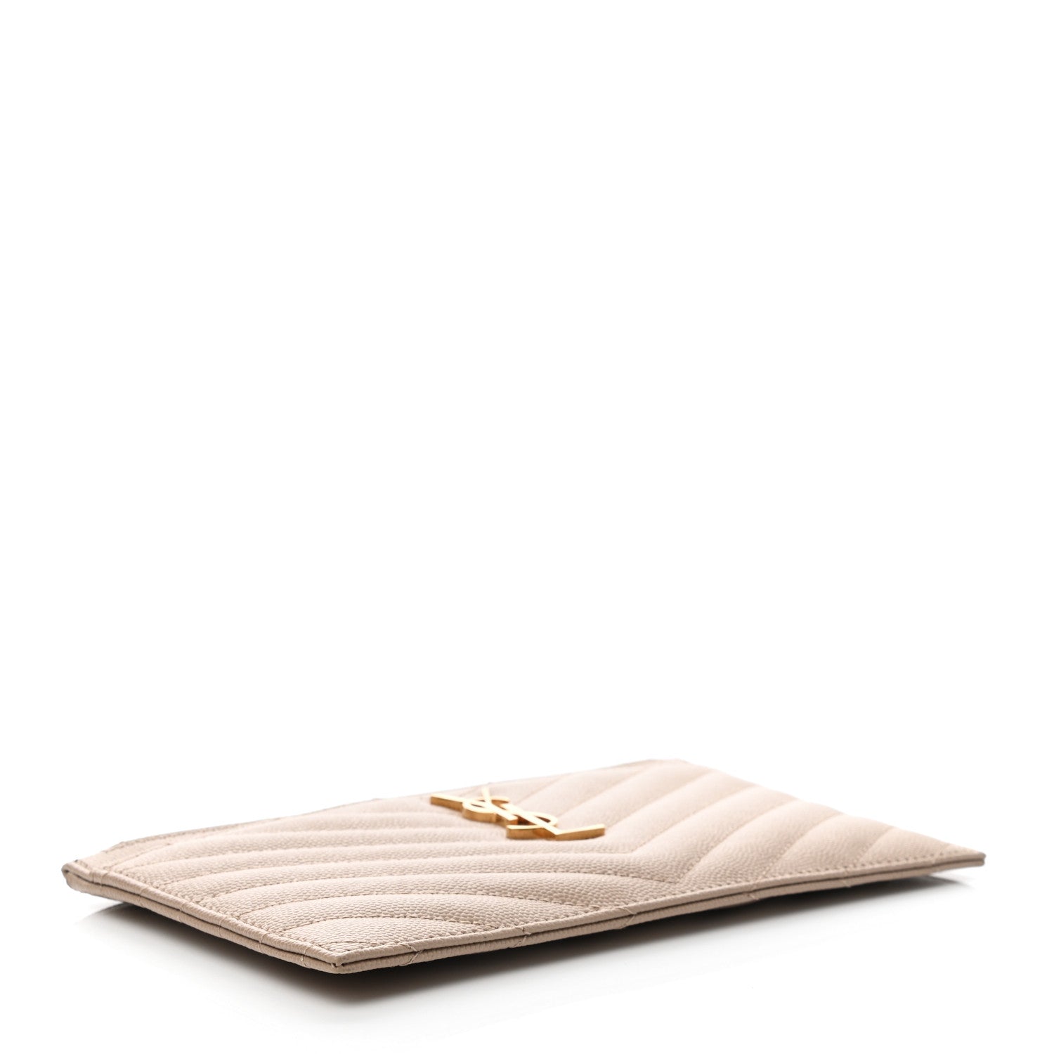 Saint Laurent Grain De Poudre Chevron Monogram Bill Pouch Dark Beige 4 of 7
