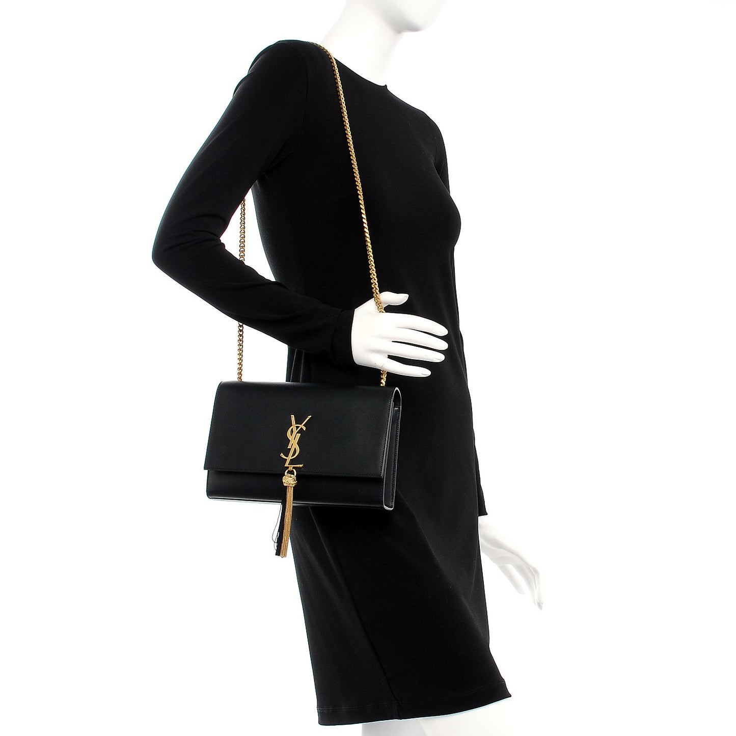 Smooth Calfskin Medium Classic Monogram Kate Tassel Satchel Black