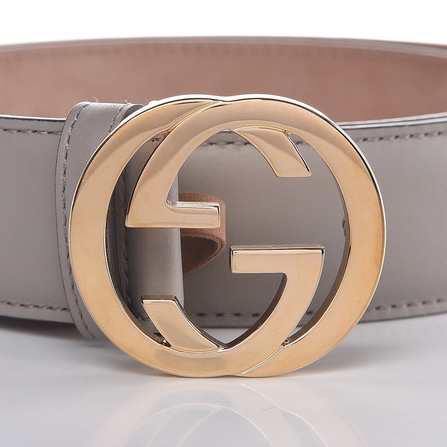Moon Calfskin Interlocking G 37mm Belt 80 32 Storm Grey