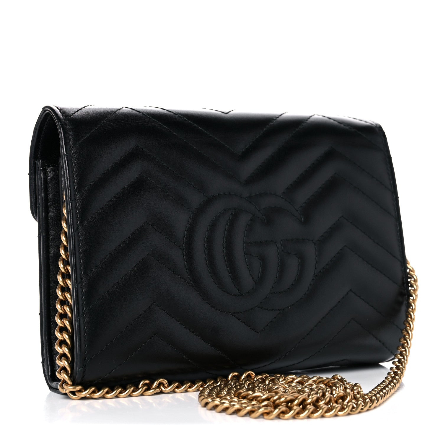 Gucci Calfskin Matelasse GG Marmont Chain Wallet Black 4 of 27