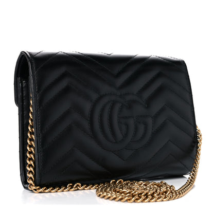 Gucci Calfskin Matelasse GG Marmont Chain Wallet Black 4 of 27