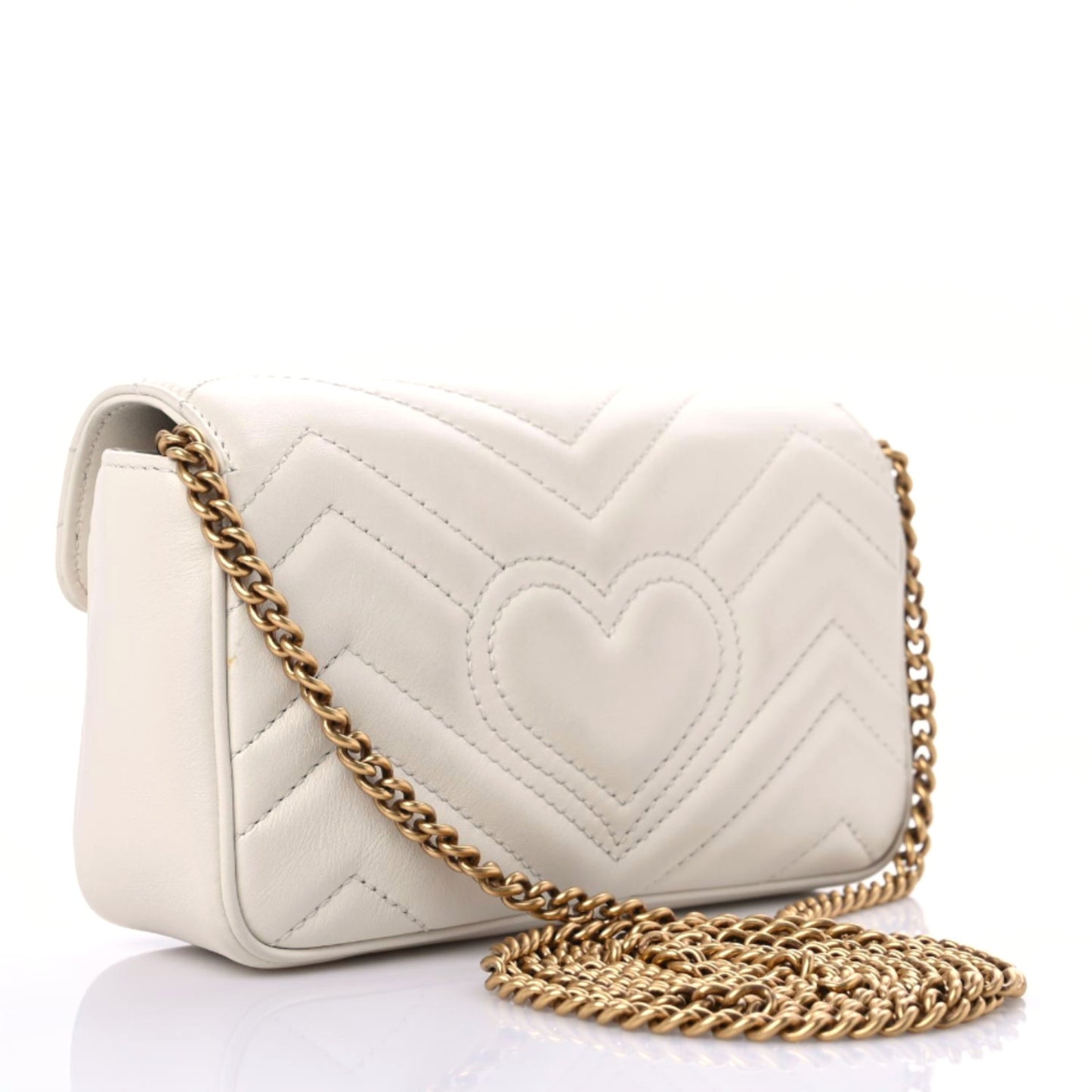 Calfskin Matelasse Super Mini GG Marmont Shoulder Bag White