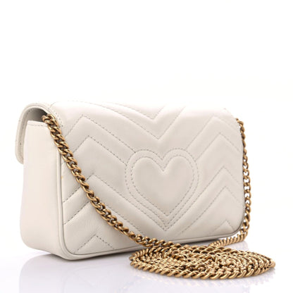 Gucci Calfskin Matelasse Super Mini GG Marmont Shoulder Bag White 3 of 9