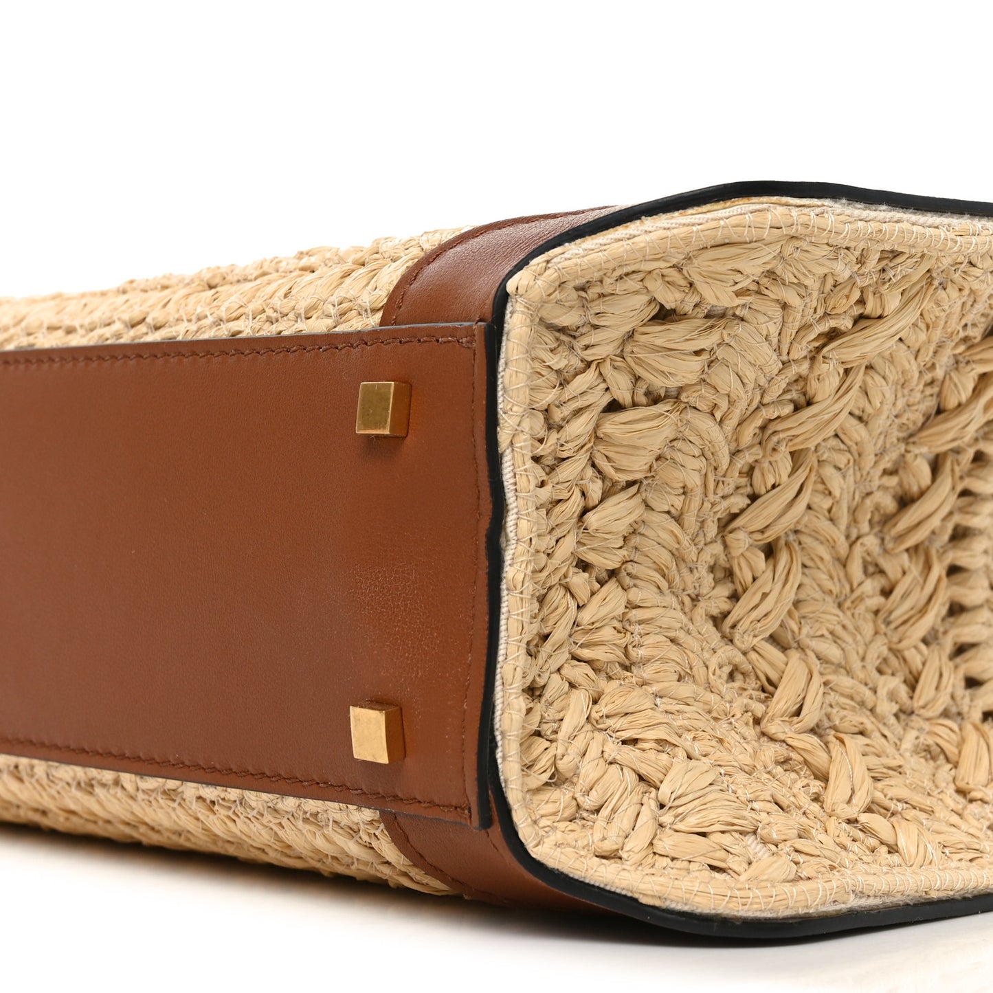 Raffia Calfskin Small Vlogo Signature Tote Natural Saddle Brown