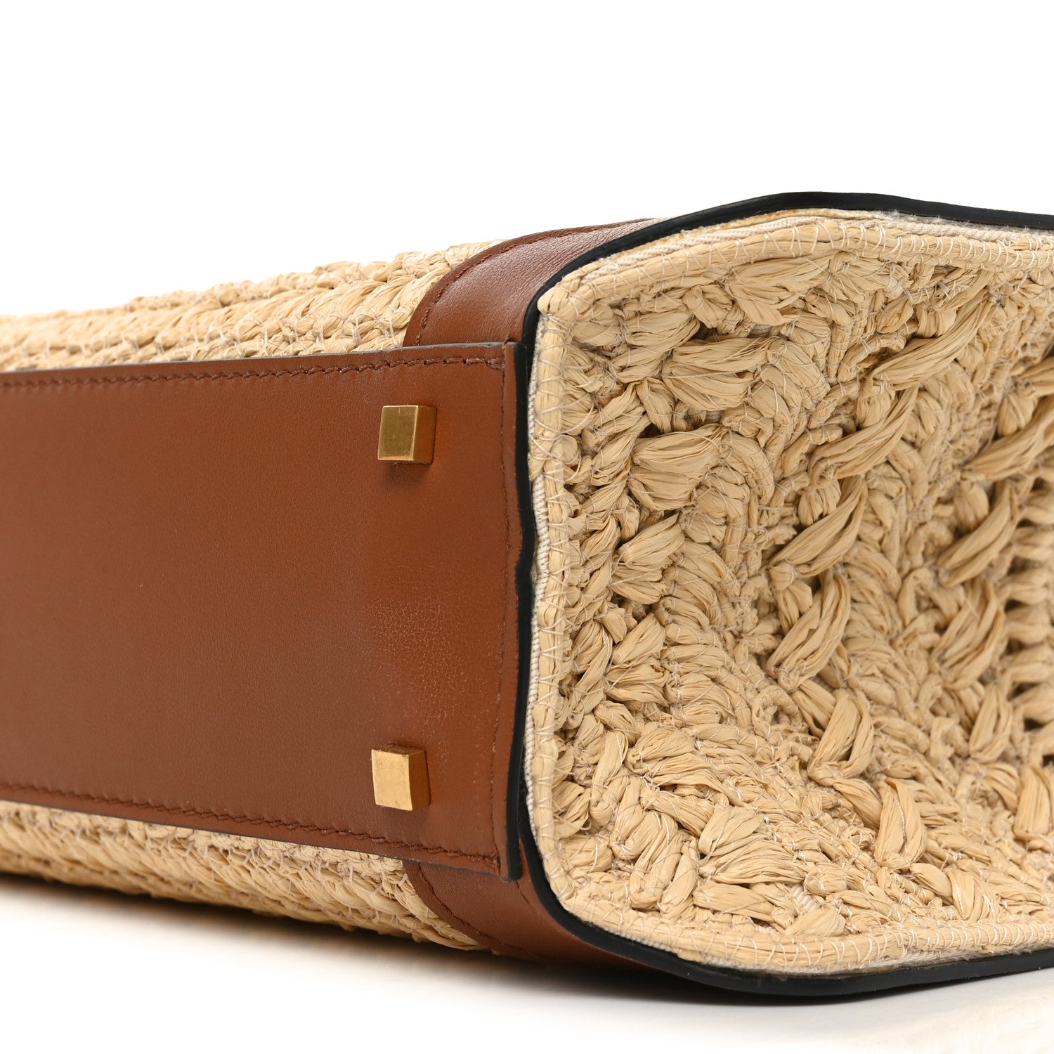 Valentino Garavani Raffia Calfskin Small Vlogo Signature Tote Natural Saddle Brown 9 of 9