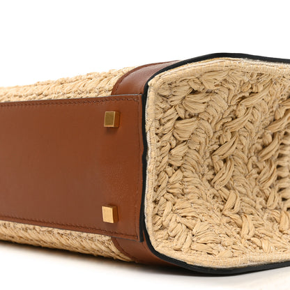 Valentino Garavani Raffia Calfskin Small Vlogo Signature Tote Natural Saddle Brown 9 of 9