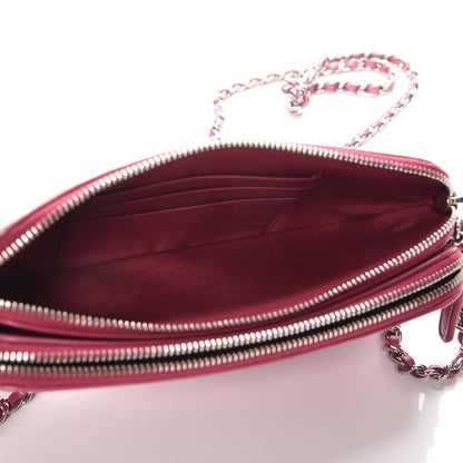 Chanel Lambskin Camellia Embossed Small Clutch With Chain Fuchsia 5 of 11