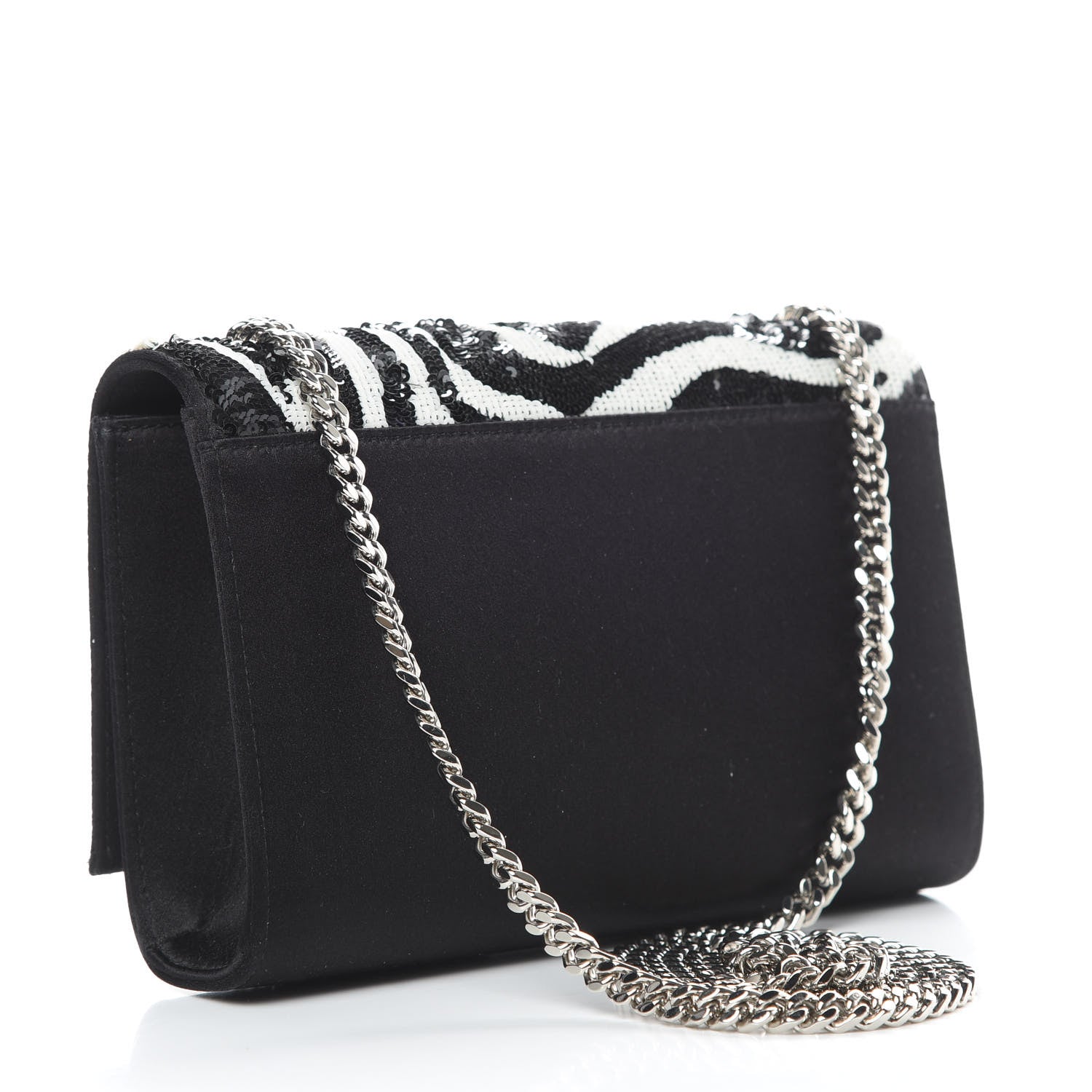 Saint Laurent Satin Sequin Zebra Small Monogram Kate Tassel Satchel Black White 3 of 11