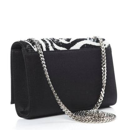 Saint Laurent Satin Sequin Zebra Small Monogram Kate Tassel Satchel Black White 3 of 11