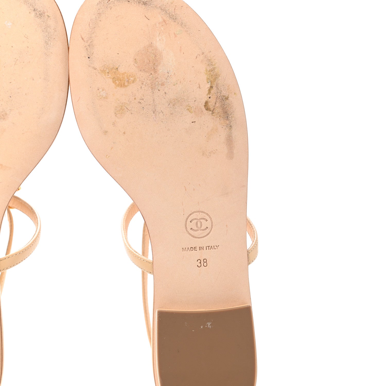 Chanel Lambskin Quilted Pearl CC Thong Sandals 38 Beige 6 of 9