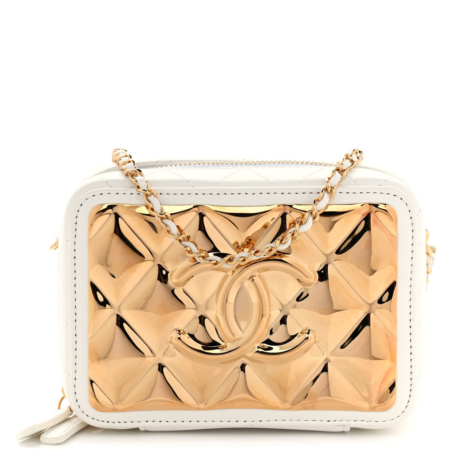 Chanel Lambskin Metal Quilted Mini Vanity Case With Chain White Gold 1 of 8
