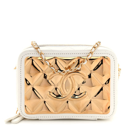 Chanel Lambskin Metal Quilted Mini Vanity Case With Chain White Gold 1 of 8