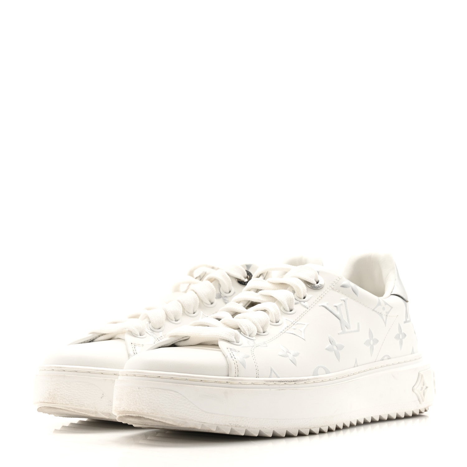 Louis Vuitton Calfskin Monogram Debossed Time Out Sneakers 38 White Silver 4 of 12